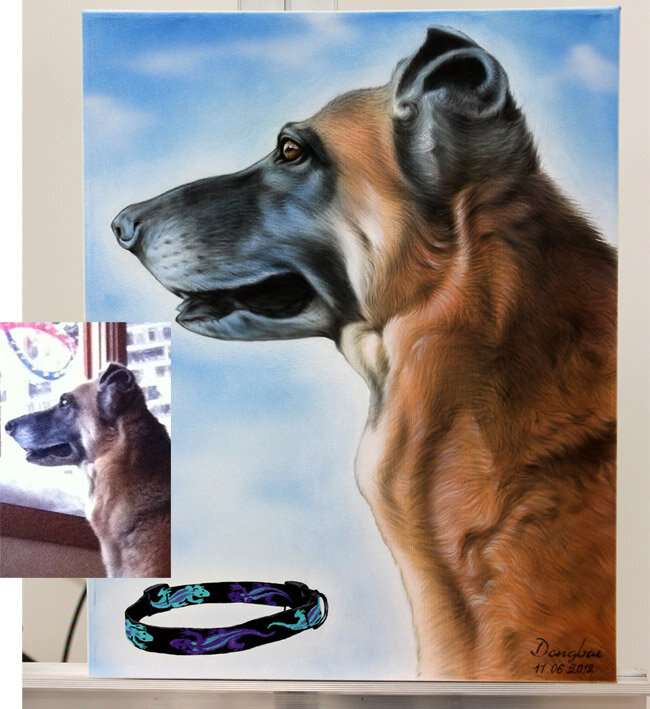 Realistic dog portrait painting