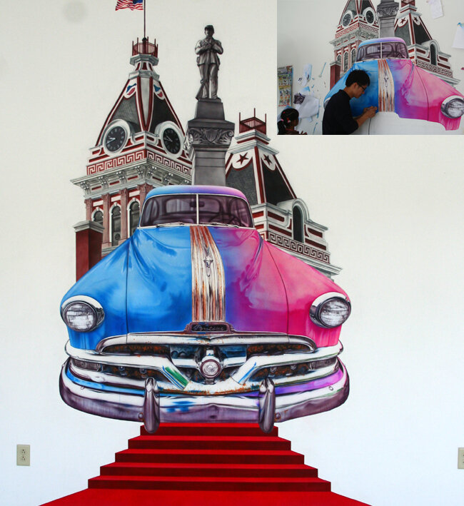 Vintage-style Route 66 airbrushed display car