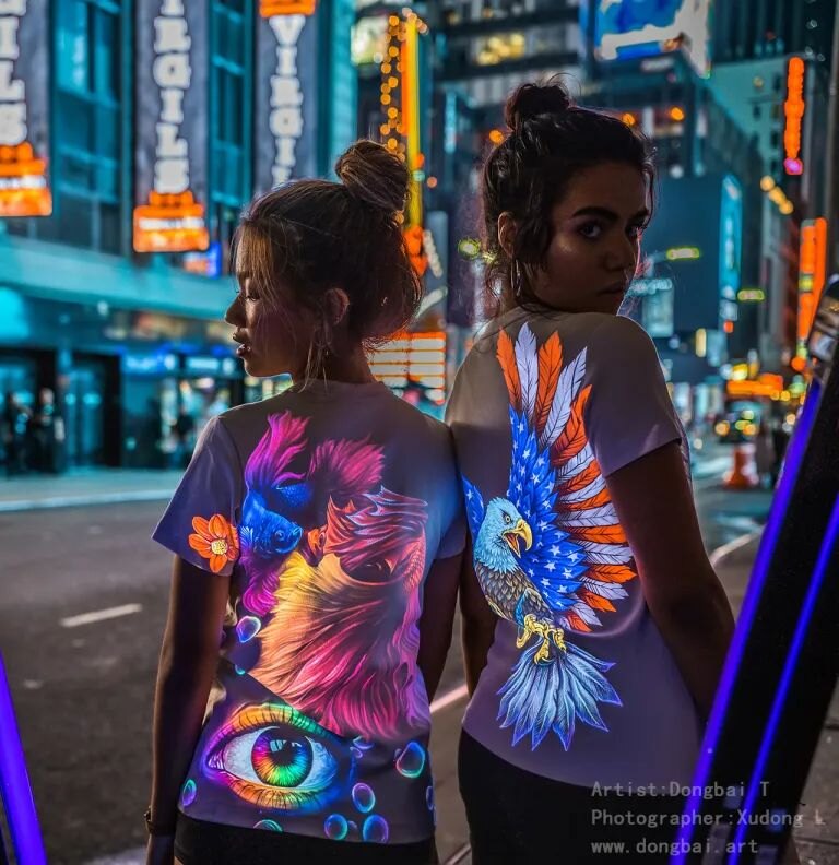 Invisible glowing body and clothing painting