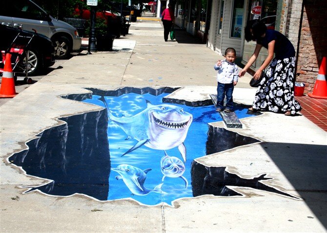 3D sidewalk floor art of a shark
