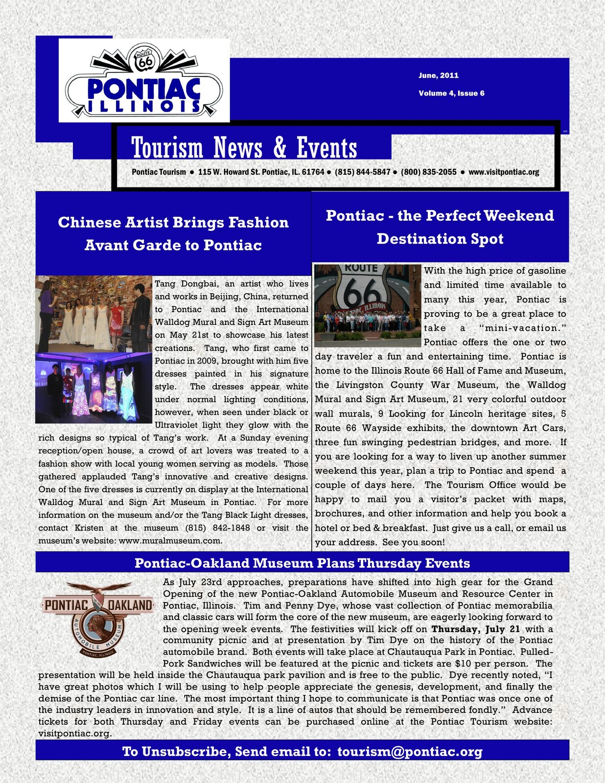 Pontiac tourism news feature on the Chinese artist's fashion art
